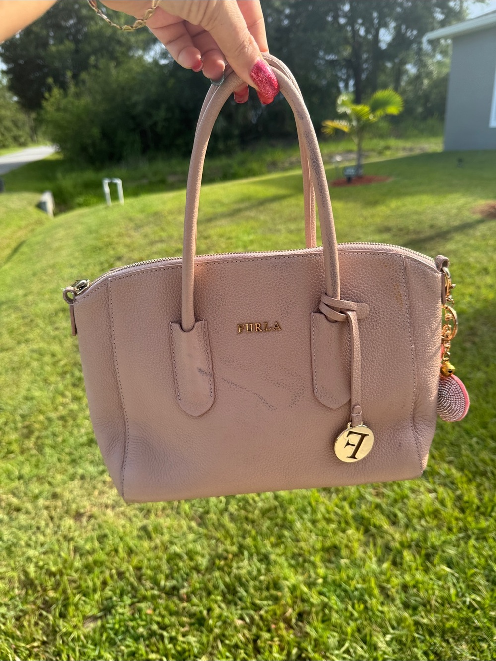 Furla Tessa authentic Pebble Leather Satchel outer stains